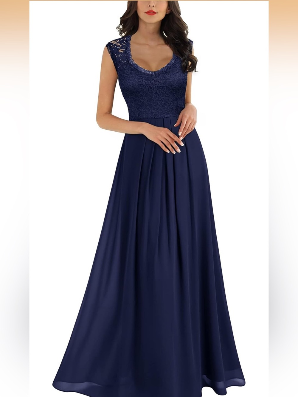 Amazon Navy Lace Bodice Cap-Sleeve Maxi Dress
